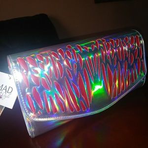 Silver and red clutch with matching wristlet strap